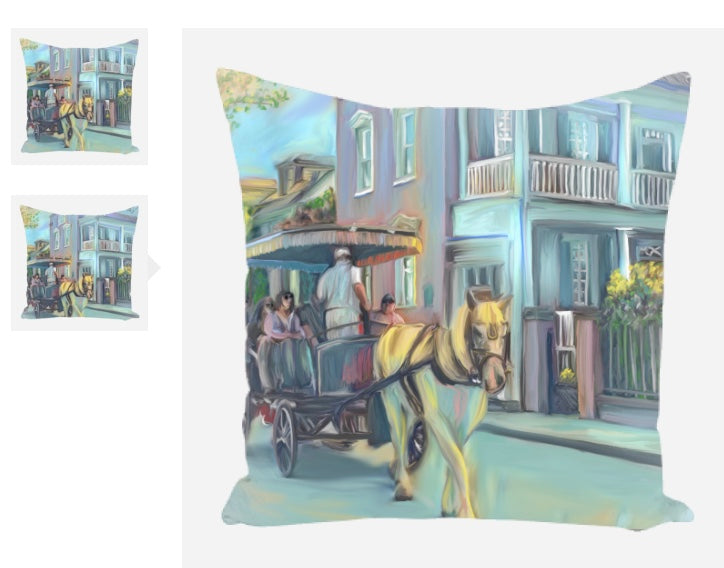 “Horse carriage,Charleston SC” pillow