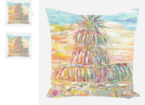 “Pineapple Fountain, Charleston SC” pillow