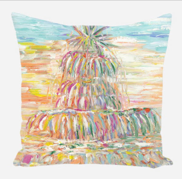 “Pineapple Fountain, Charleston SC” pillow
