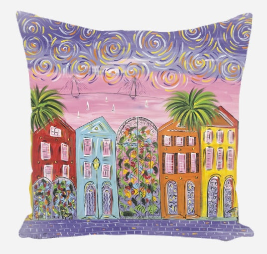 “Rainbow Row Starry Night “ pillow