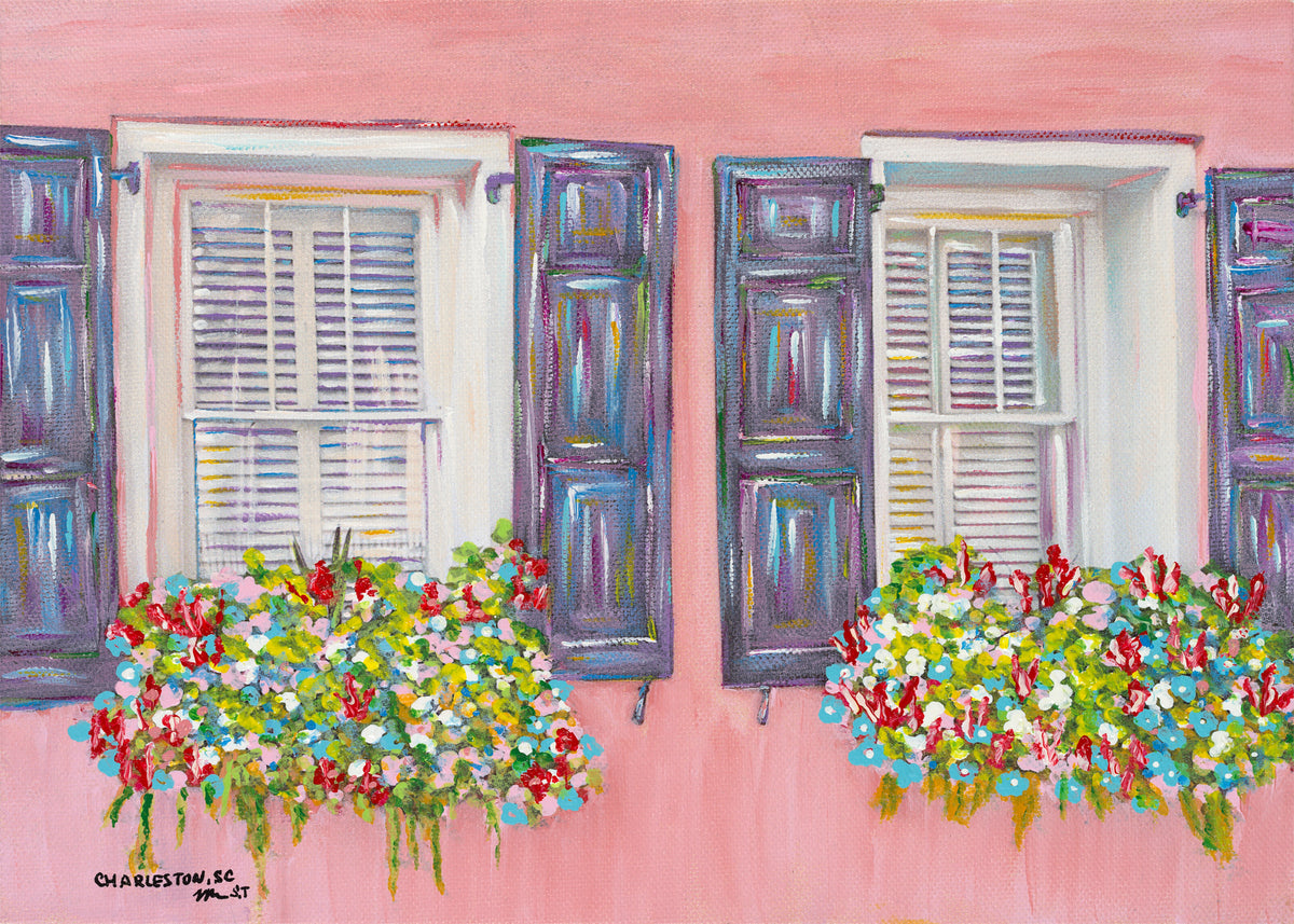 Pink Sliding Windows “Charleston Beautiful Windows” in pink colors – Painting Charleston