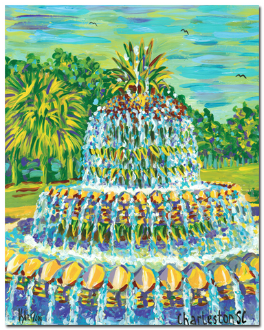 “Pineapple Fountain” I vertical (blue-green)
